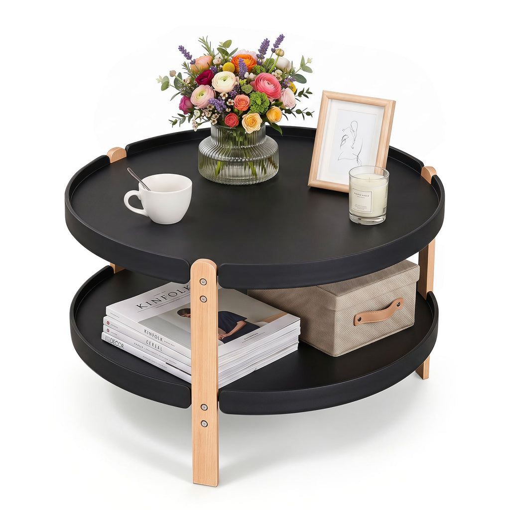 2-Tier Round Coffee Table with Storage Shelf, White, 31" Dia. x 18"H