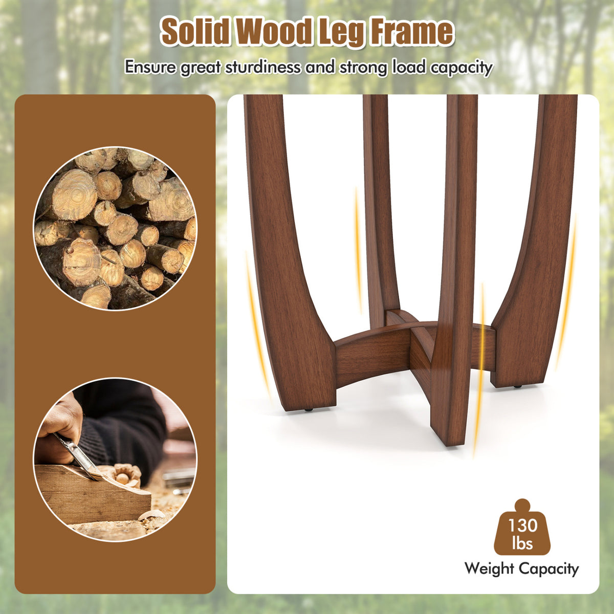 23.5 Inch Round End Side Table, Walnut – Tempered Glass