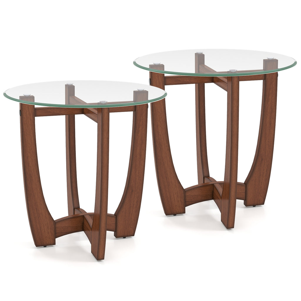 23.5 Inch Round End Side Table Set of 2, Walnut