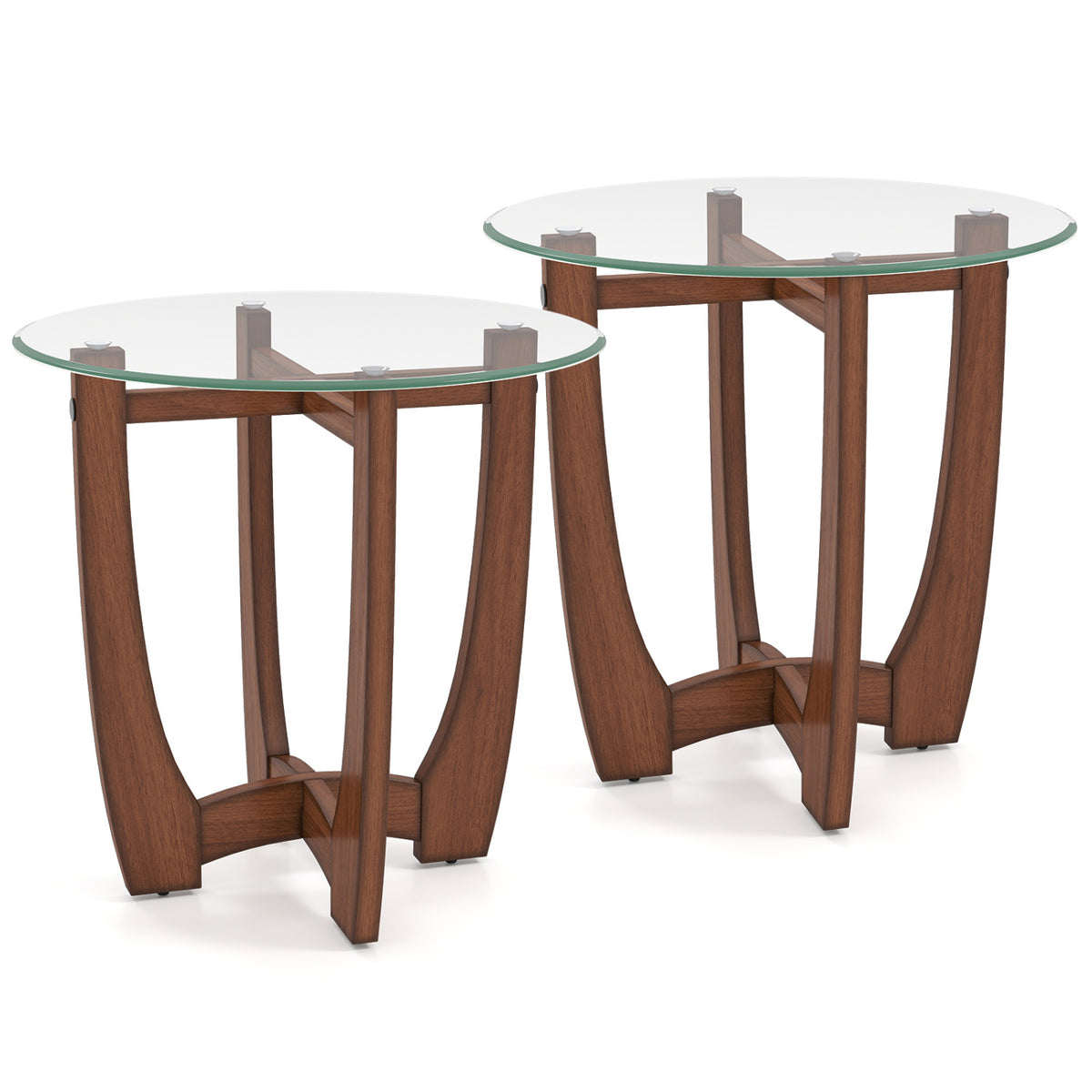 23.5 Inch Round End Side Table Set of 2, Walnut