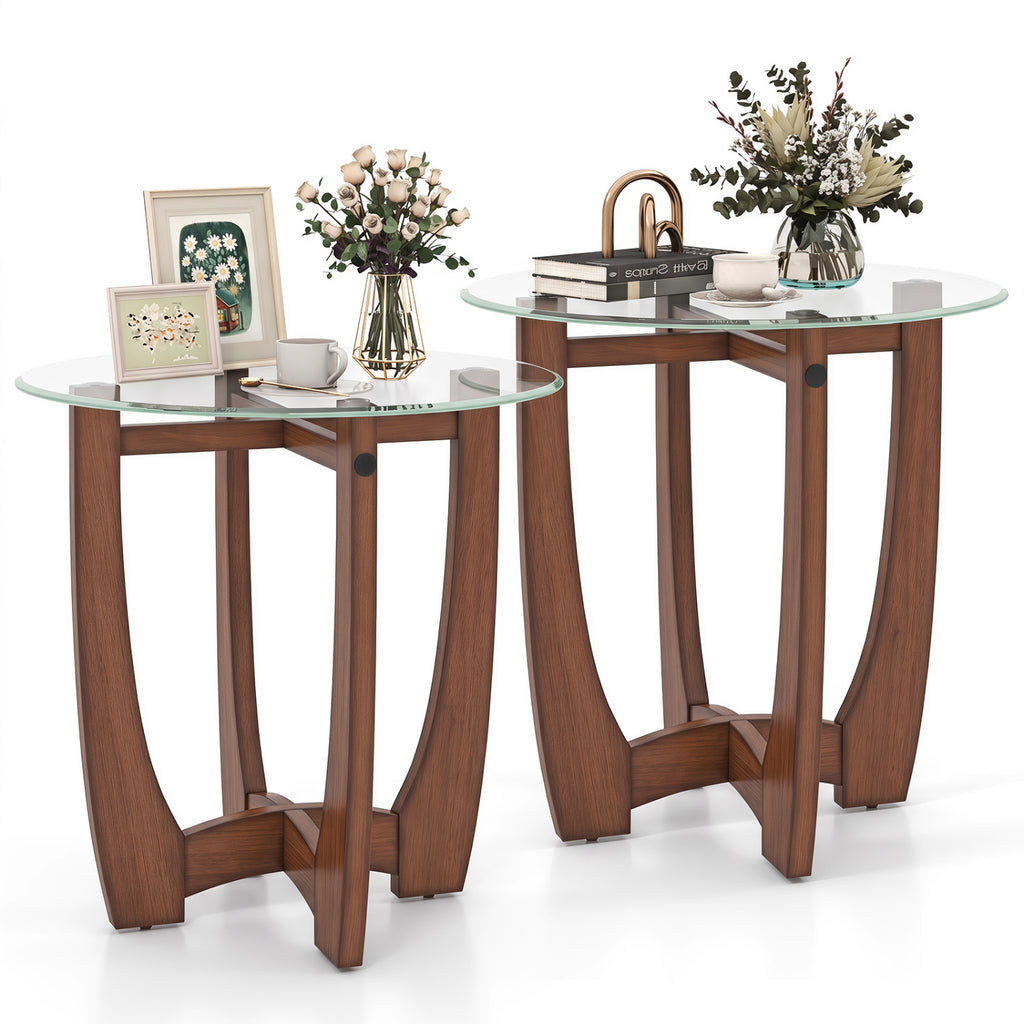 23.5 Inch Round End Side Table Set of 2, Walnut