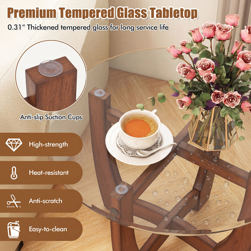 23.5 Inch Round End Side Table Set of 2, Walnut
