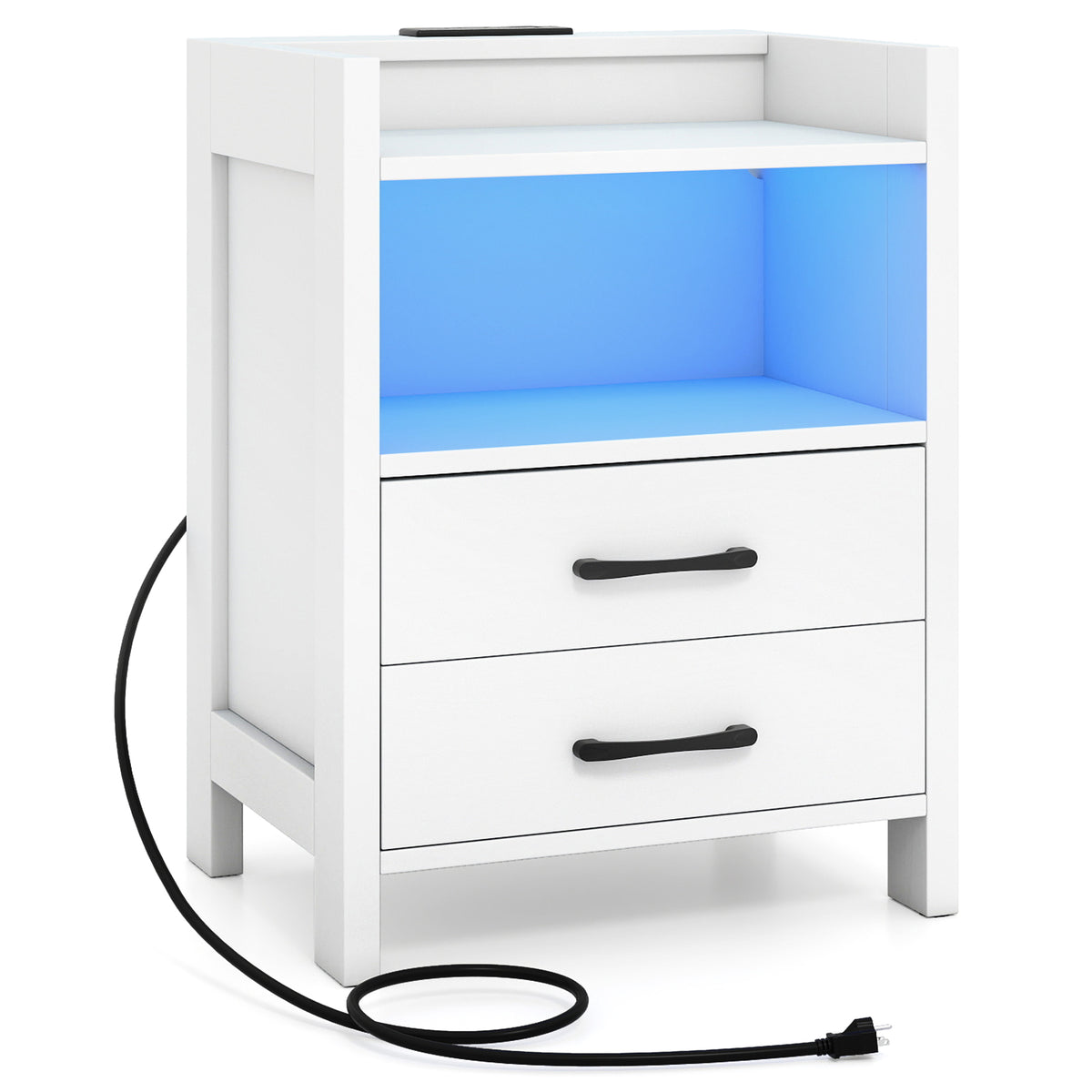 23.5" Nightstand with Charging Station & LED Lighting, White