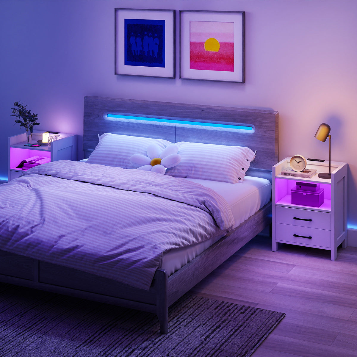 23.5 Inches Nightstand with Charging Station, White