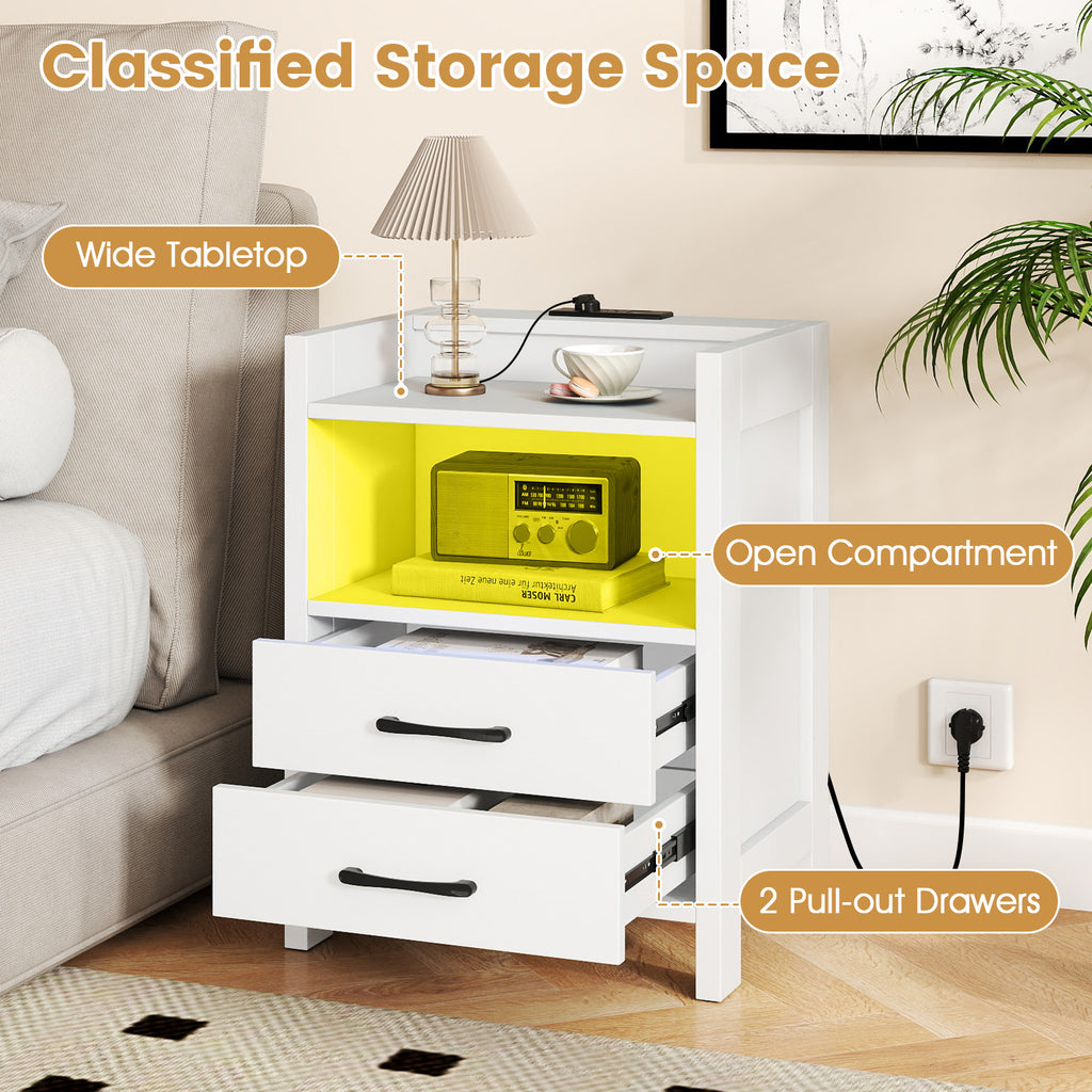 23.5 Inches Nightstand with Charging Station, White