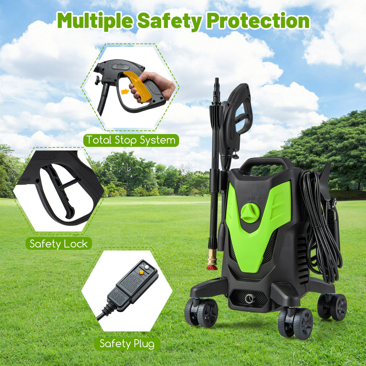 2400 PSI Electric Pressure Washer with 4 Universal Wheels