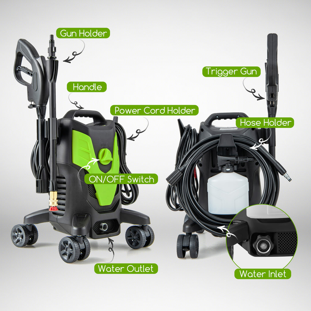 2400 PSI Electric Pressure Washer with 4 Wheels - Green