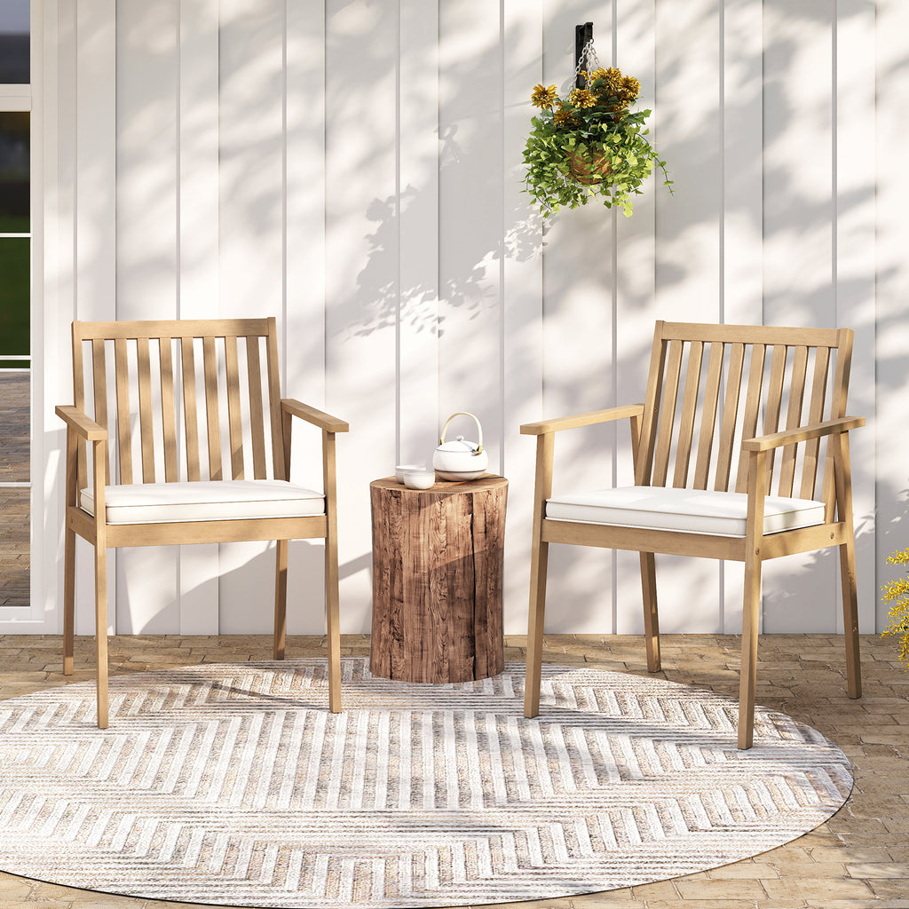 Acacia Wood Patio Dining Chairs with Cushion - Oak, Set of 2