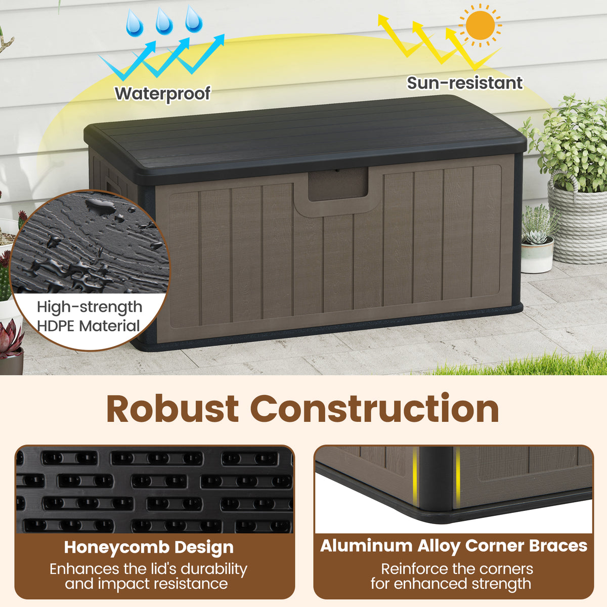 100 Gallon Deck Box with Lockable Lid - Black & Brown