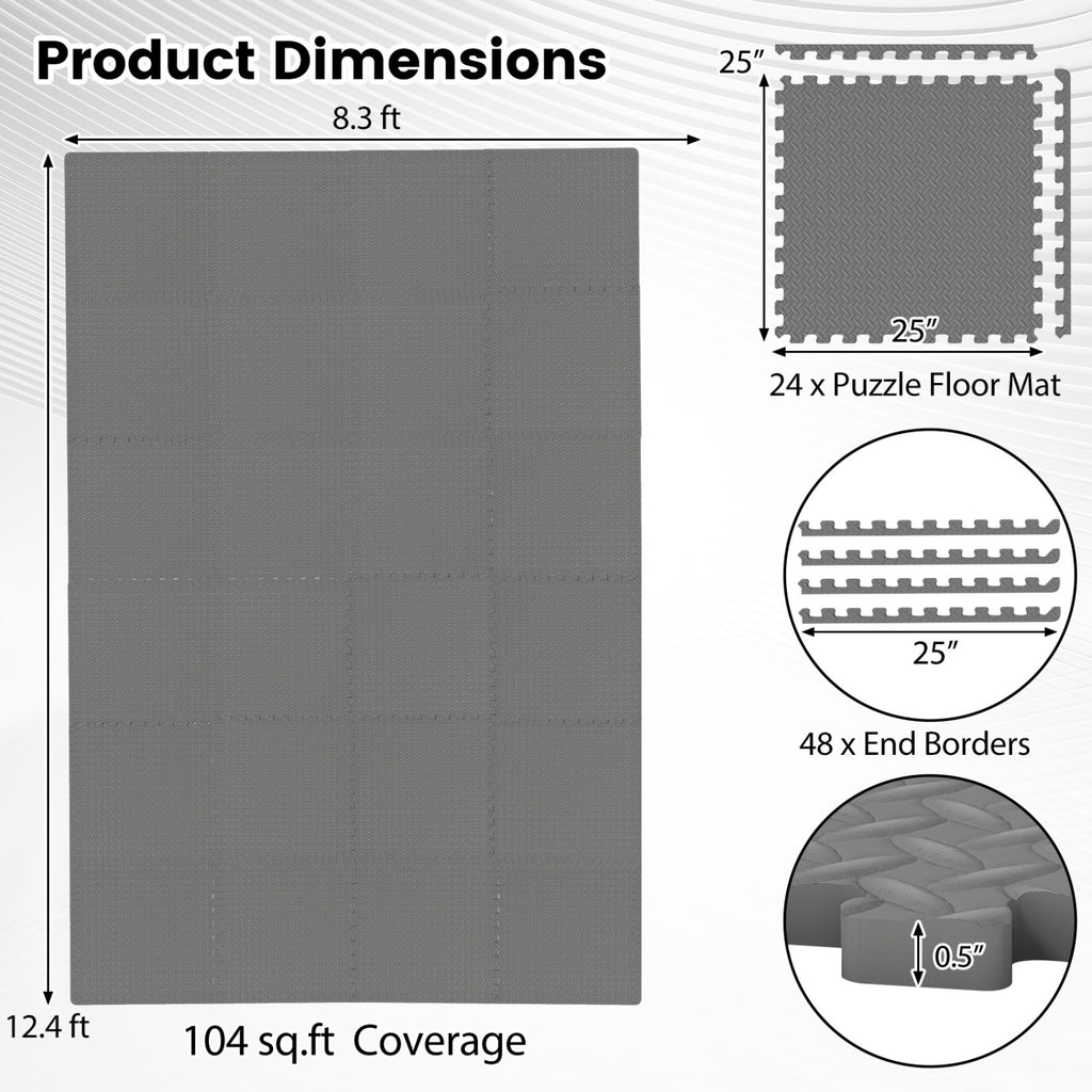 Gray 1/2-Inch Puzzle Exercise Floor Mats - Interlocking EVA Foam for Gym & Playroom