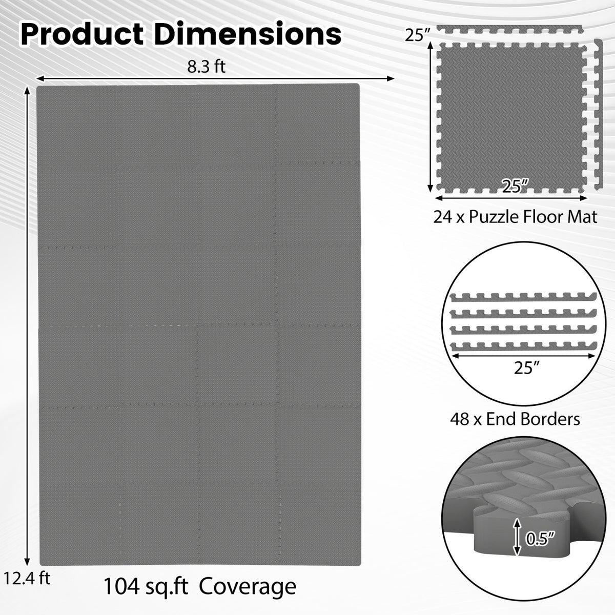 Gray 1/2-Inch Puzzle Exercise Floor Mats - Interlocking EVA Foam for Gym & Playroom