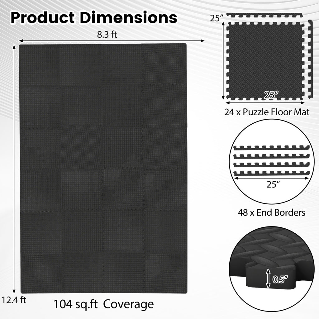 24Tiles 1/2-Inch Puzzle Exercise Floor Mats - Black Variation
