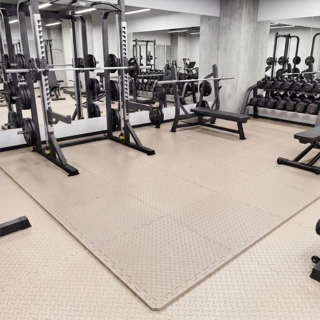 24Tiles 1/2-Inch Puzzle Exercise Floor Mats - Beige Interlocking Gym Tiles