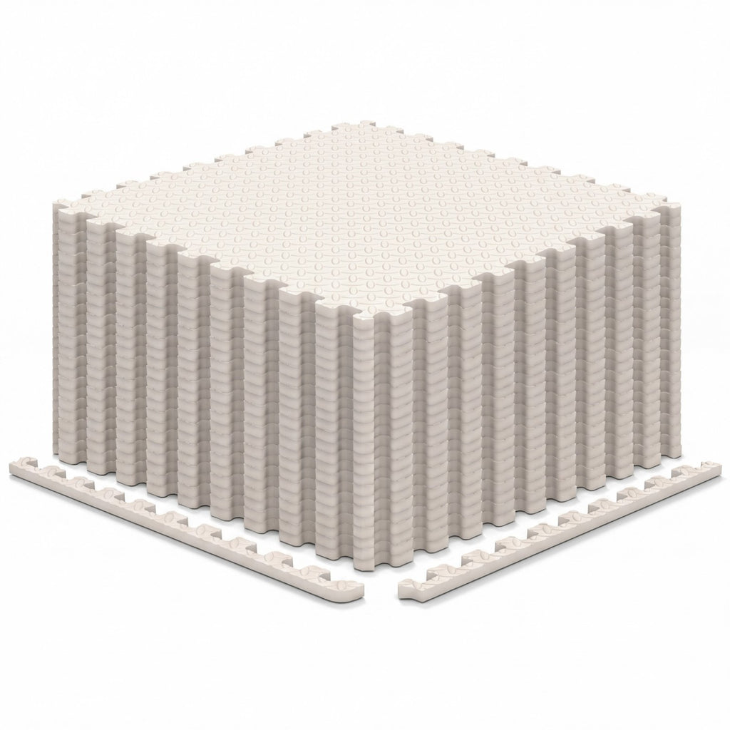 24Tiles 1/2-Inch Puzzle Exercise Floor Mats - Beige Interlocking Gym Tiles