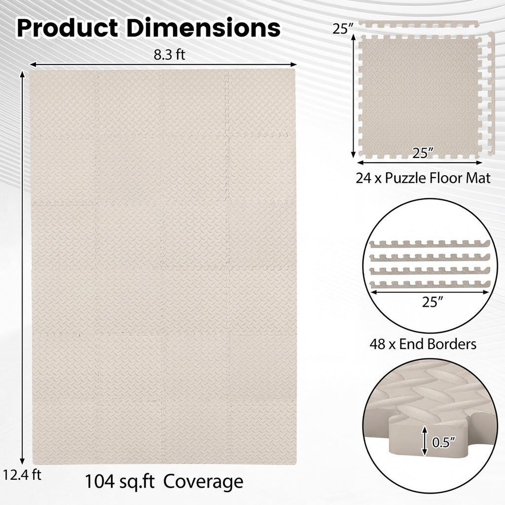 24Tiles 1/2-Inch Puzzle Exercise Floor Mats - Beige Interlocking Gym Tiles