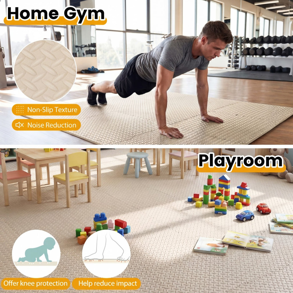 24Tiles 1/2-Inch Puzzle Exercise Floor Mats - Beige Interlocking Gym Tiles