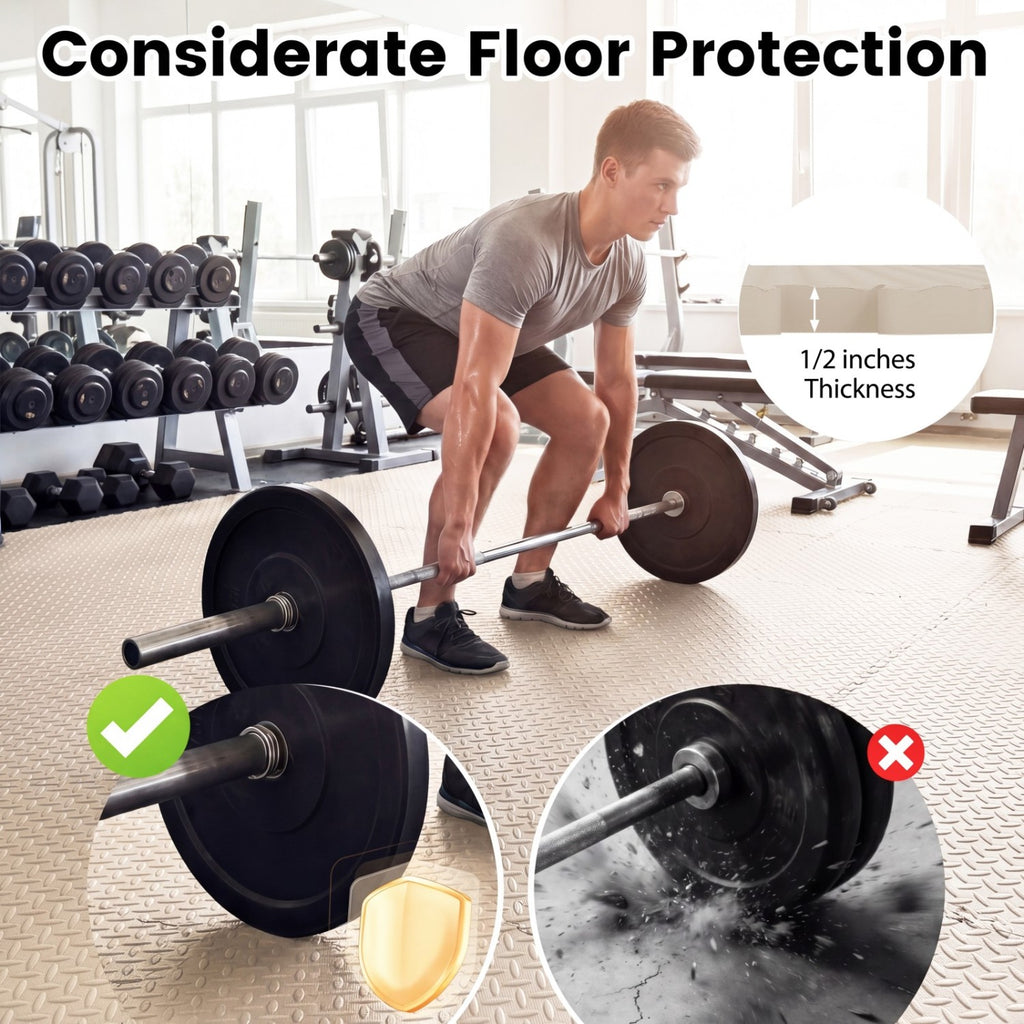 24Tiles 1/2-Inch Puzzle Exercise Floor Mats - Beige Interlocking Gym Tiles