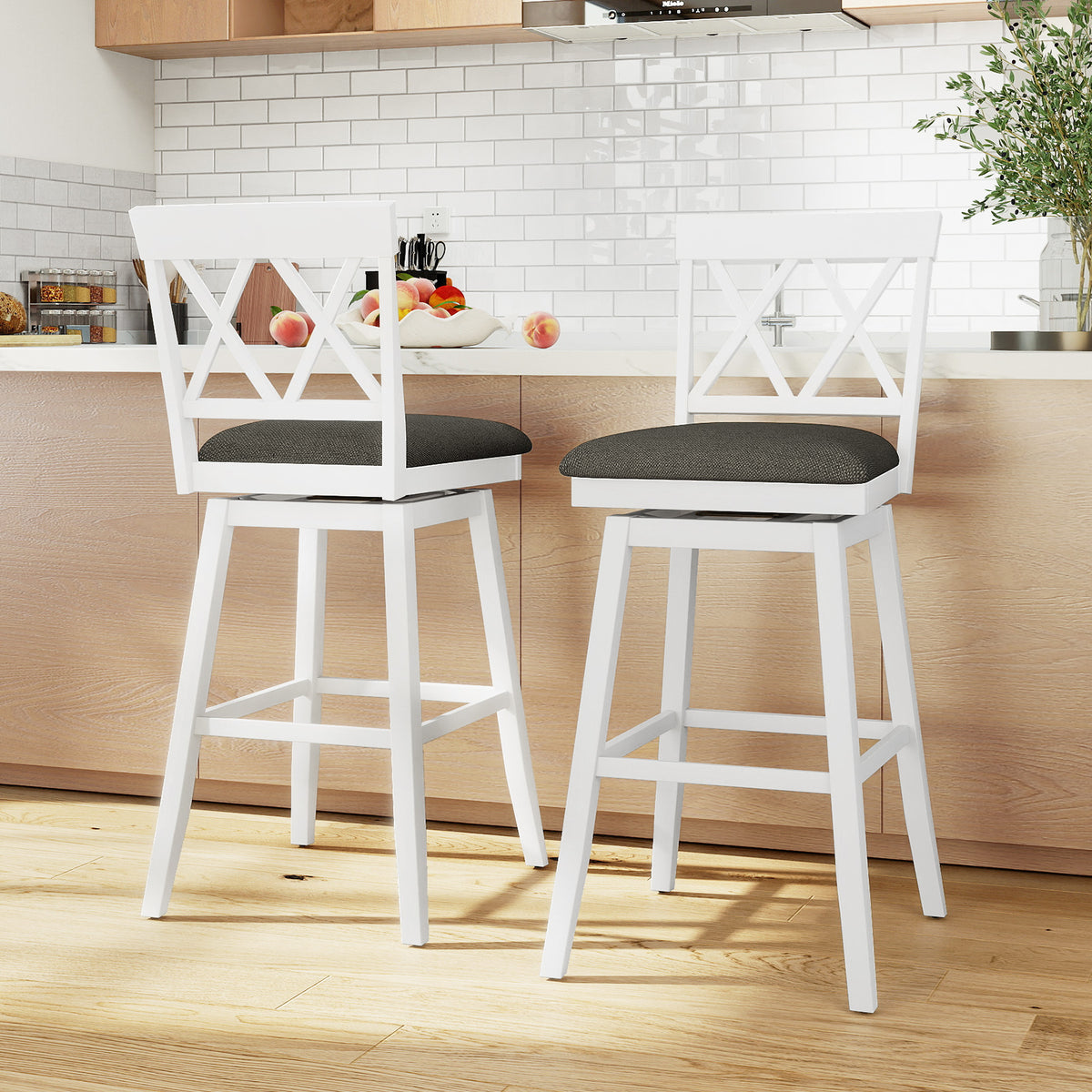 24 Inch Counter Height Barstool with Backrest, White