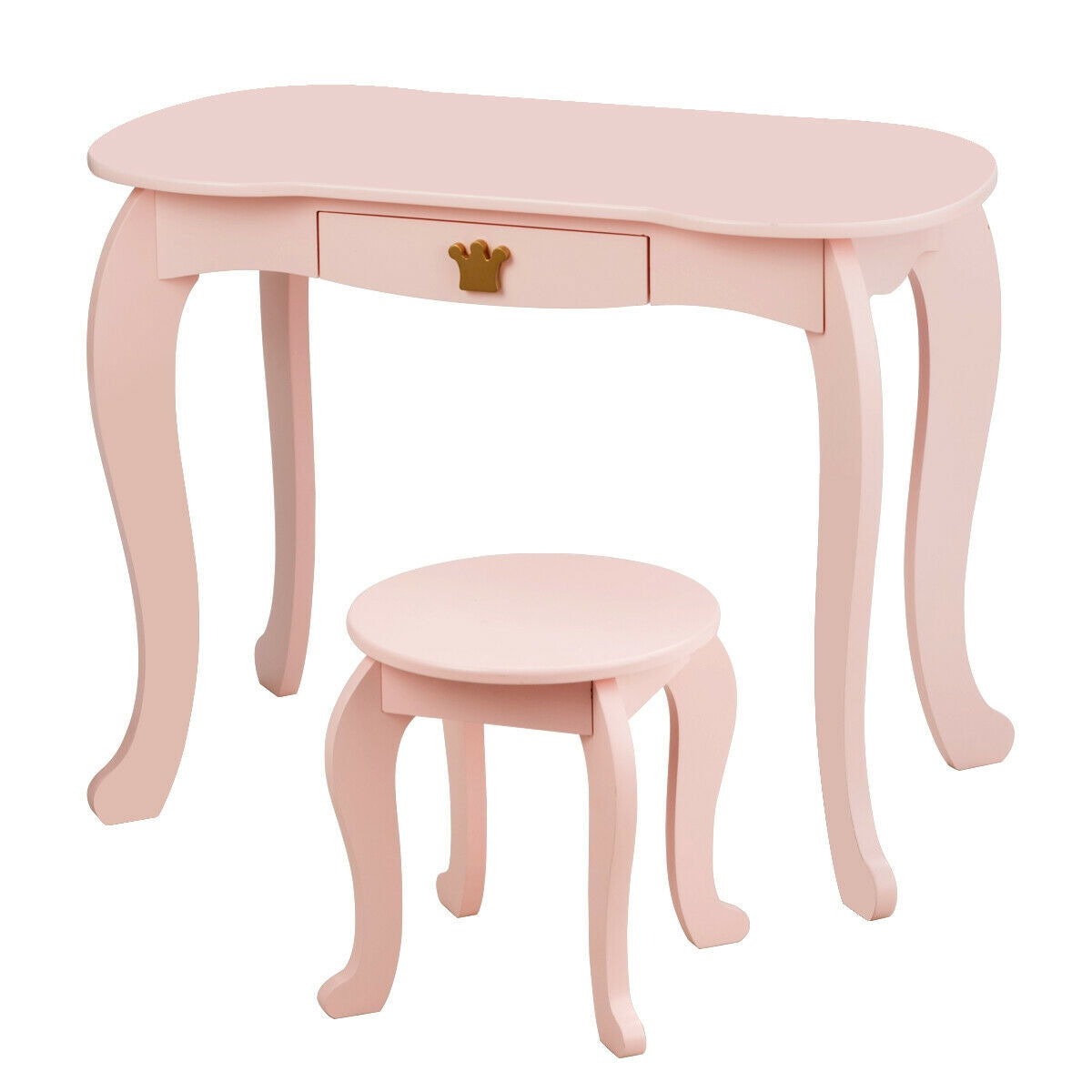 Kids Makeup Dressing Table with Tri-Fold Mirror & Stool - Pink - Costway