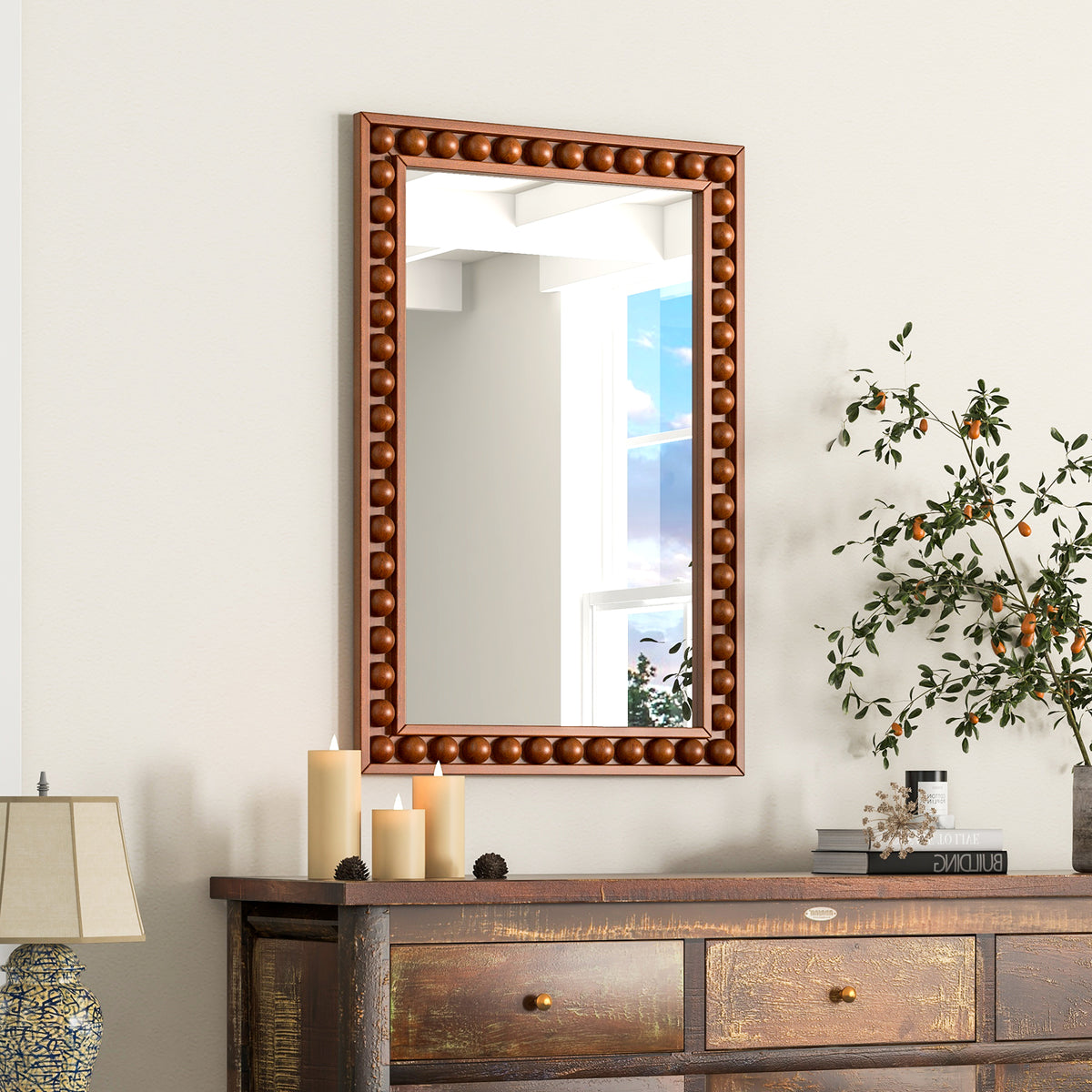 White Rustic Wall Mirror 24x36 Inches with Solid Wood Frame for Living Room & Bedroom - Costway
