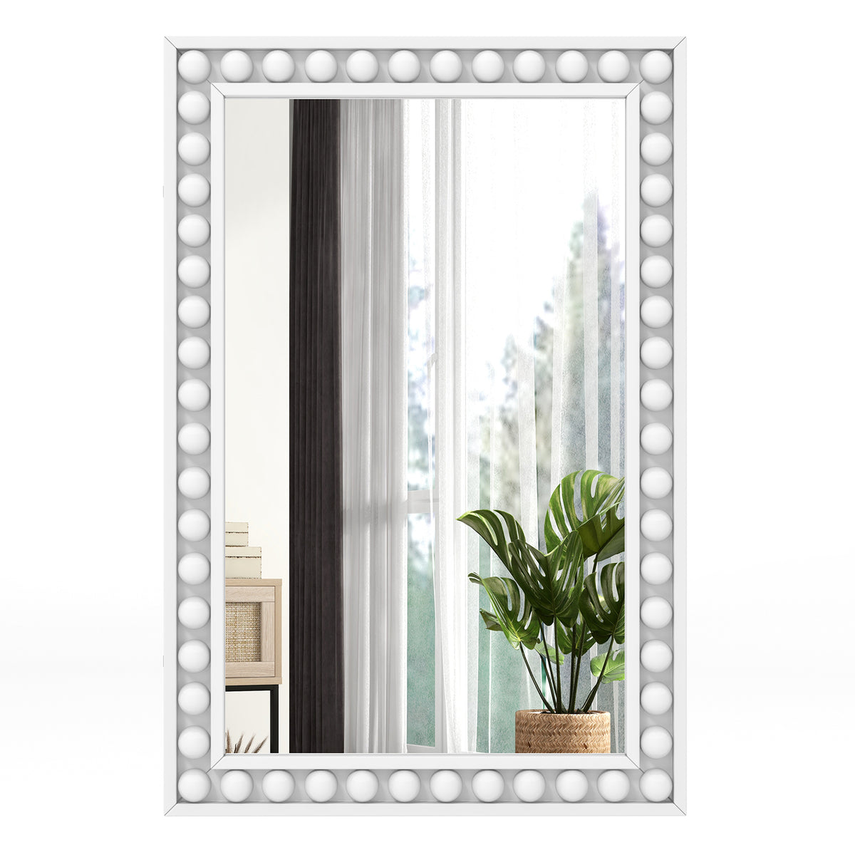 White Rustic Wall Mirror 24x36 Inches with Solid Wood Frame for Living Room & Bedroom - Costway
