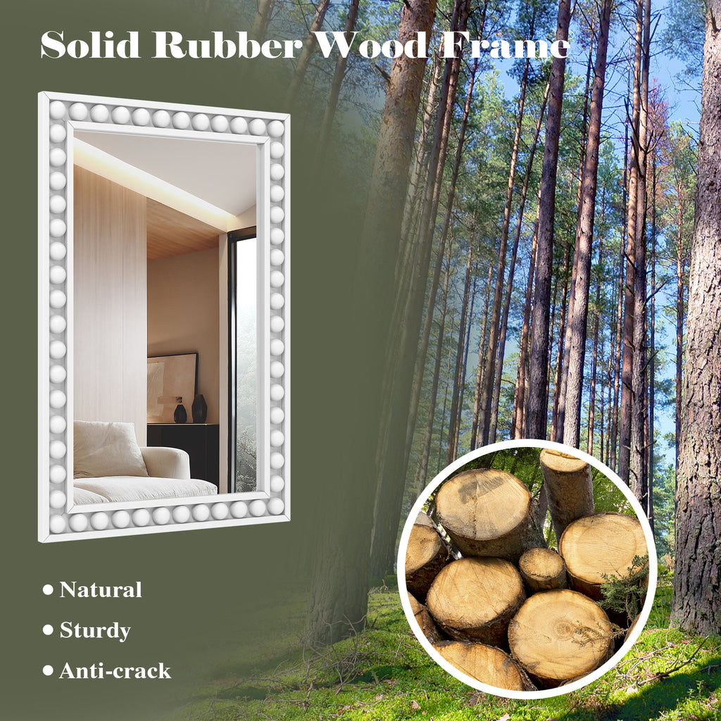 White Rustic Wall Mirror 24x36 Inches with Solid Wood Frame for Living Room & Bedroom - Costway