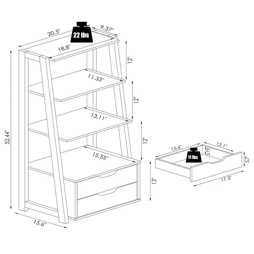 4-Tier Ladder Bookshelf with 2 Drawers Storage - Black