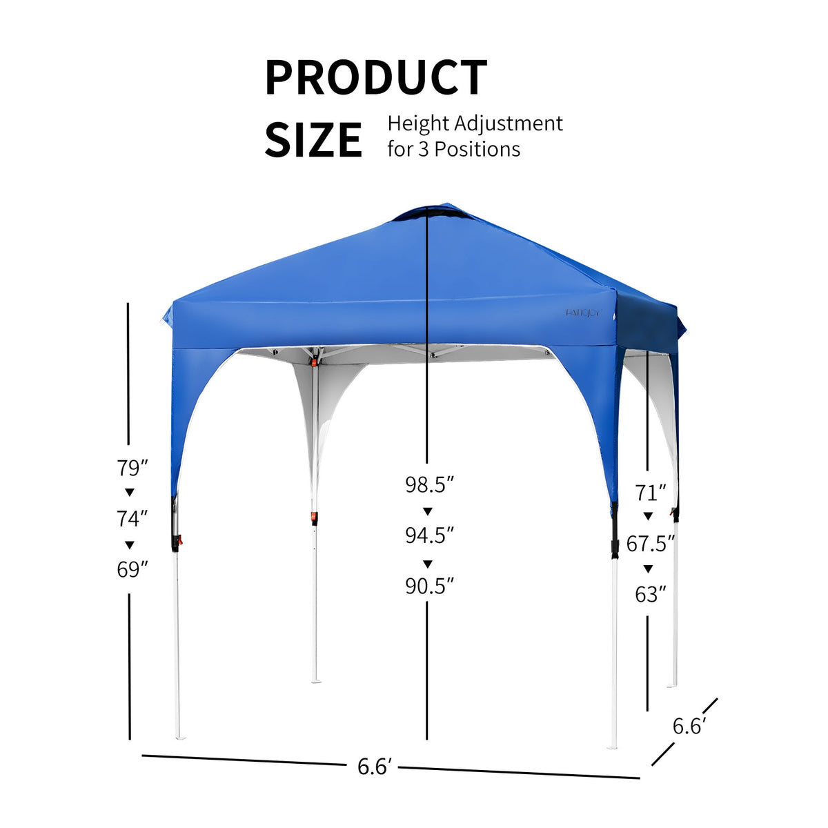 6.6 x 6.6 Feet Pop Up Canopy Tent Height Adjustable Blue