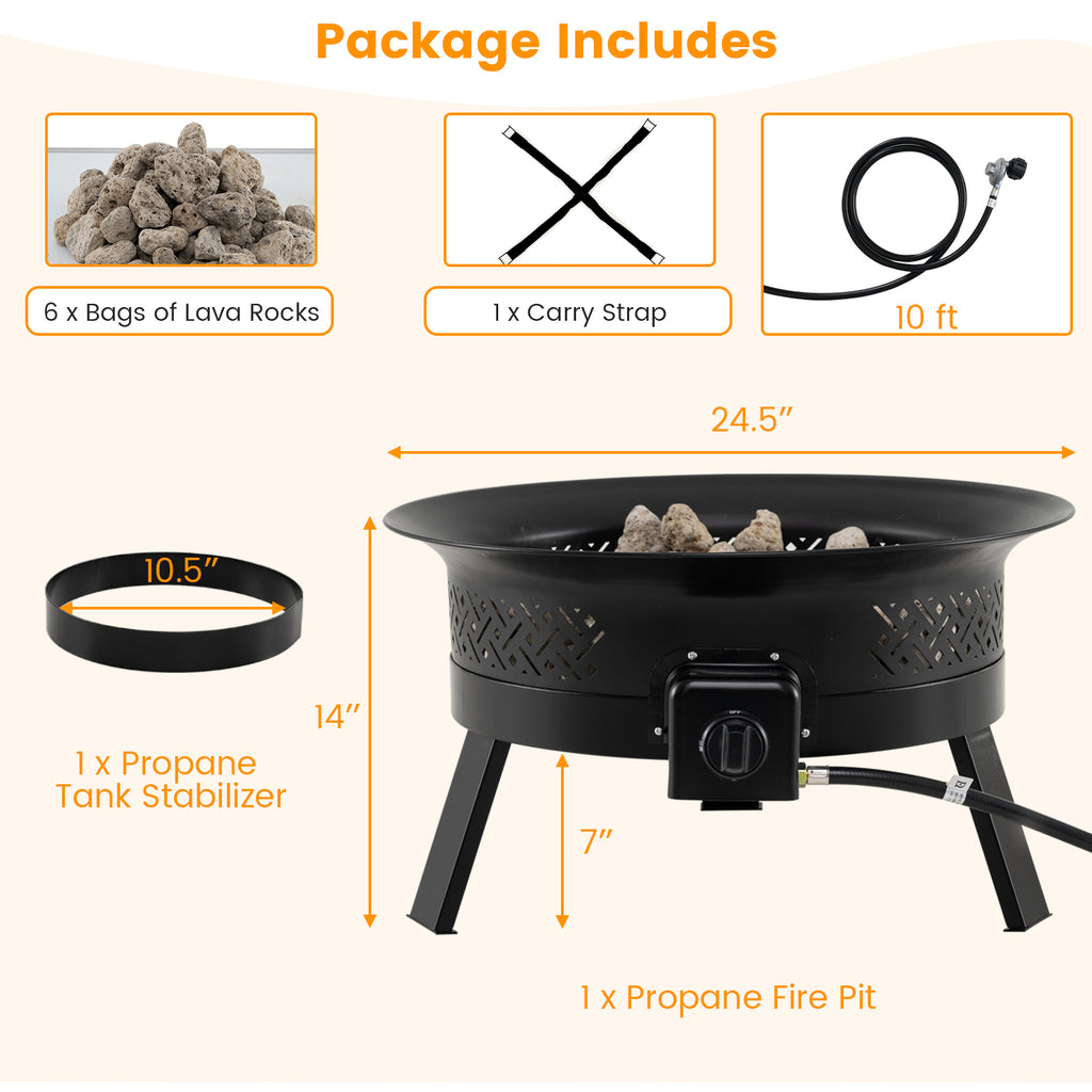24.5 Inch Portable Propane Fire Pit with Carry Strap and Folding Legs