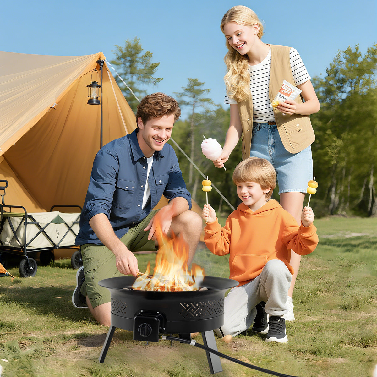 24.5 Inch Portable Propane Fire Pit with Carry Strap and Folding Legs