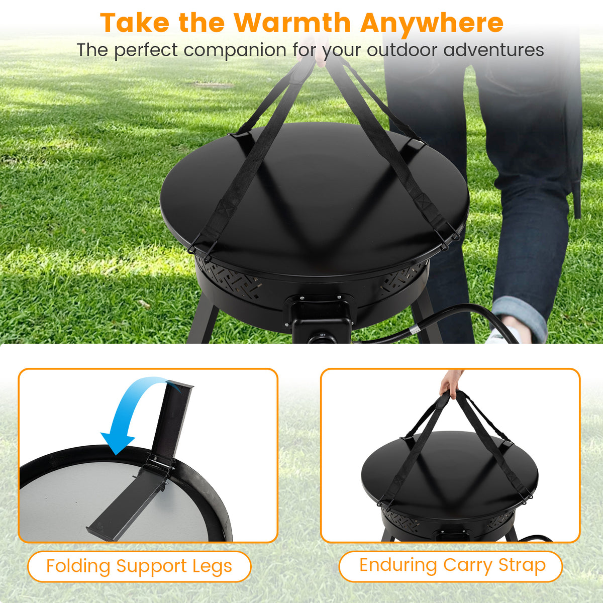 24.5 Inch Portable Propane Fire Pit with Carry Strap and Folding Legs