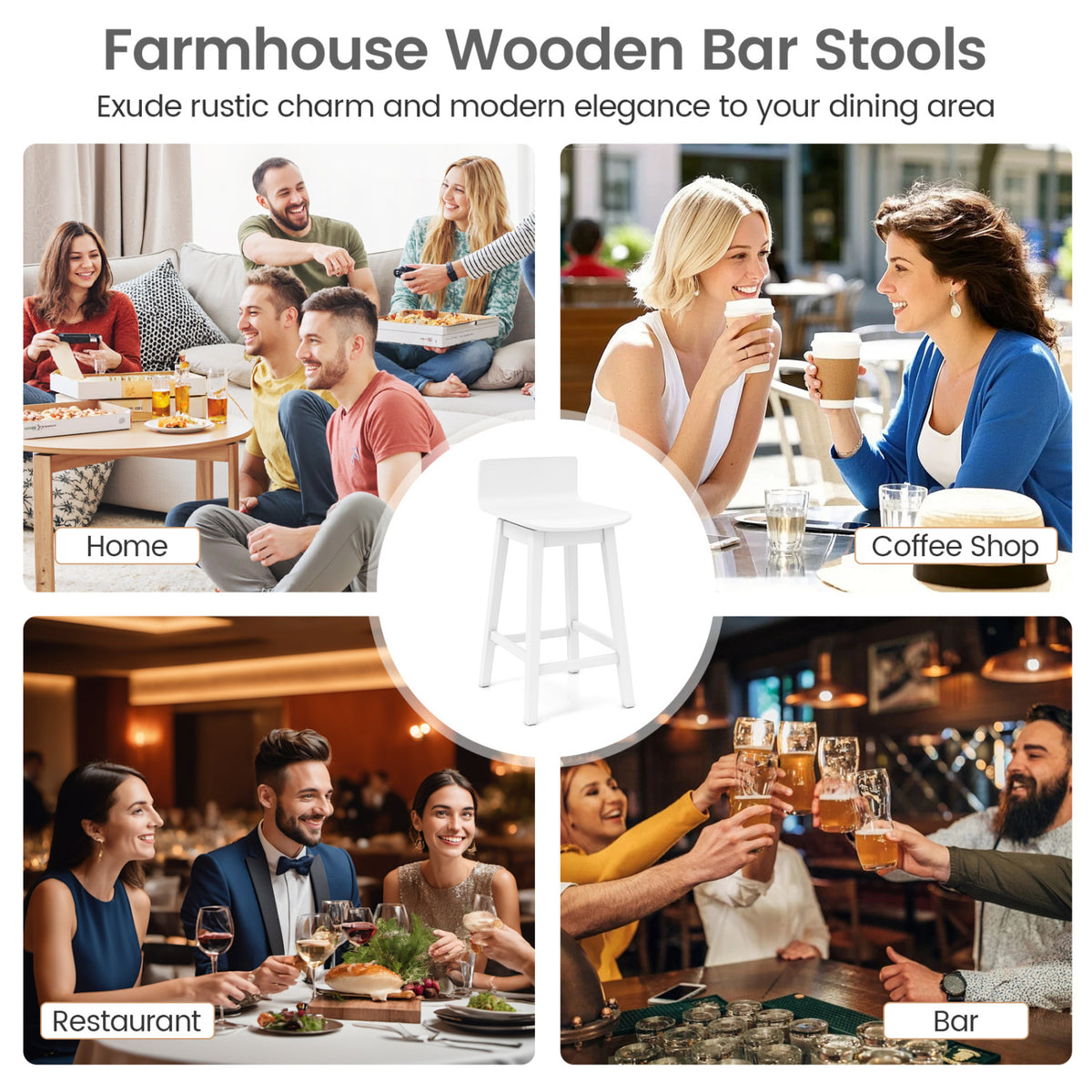 24.5" Swivel Bar Stools Set of 2, White - Wooden