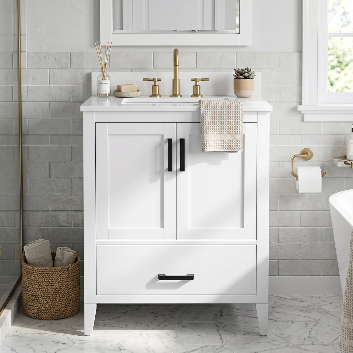 24.5" Modern Bathroom Vanity with Sink 2 Doors and Drawer