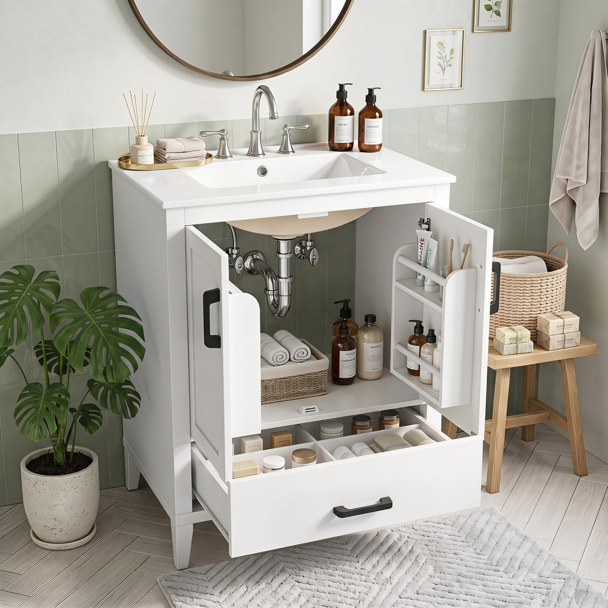 24.5" Modern Bathroom Vanity with Sink 2 Doors and Drawer