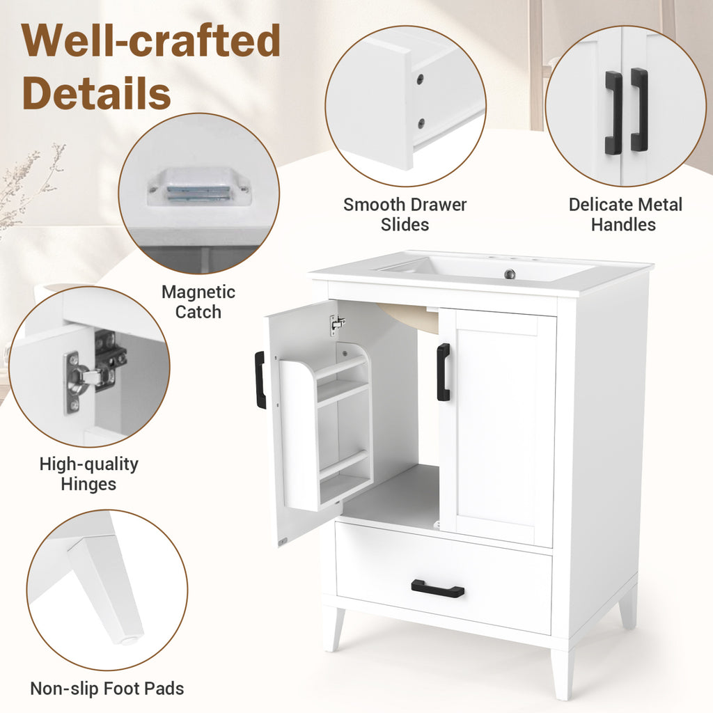 24.5" Modern Bathroom Vanity with Sink 2 Doors and Drawer