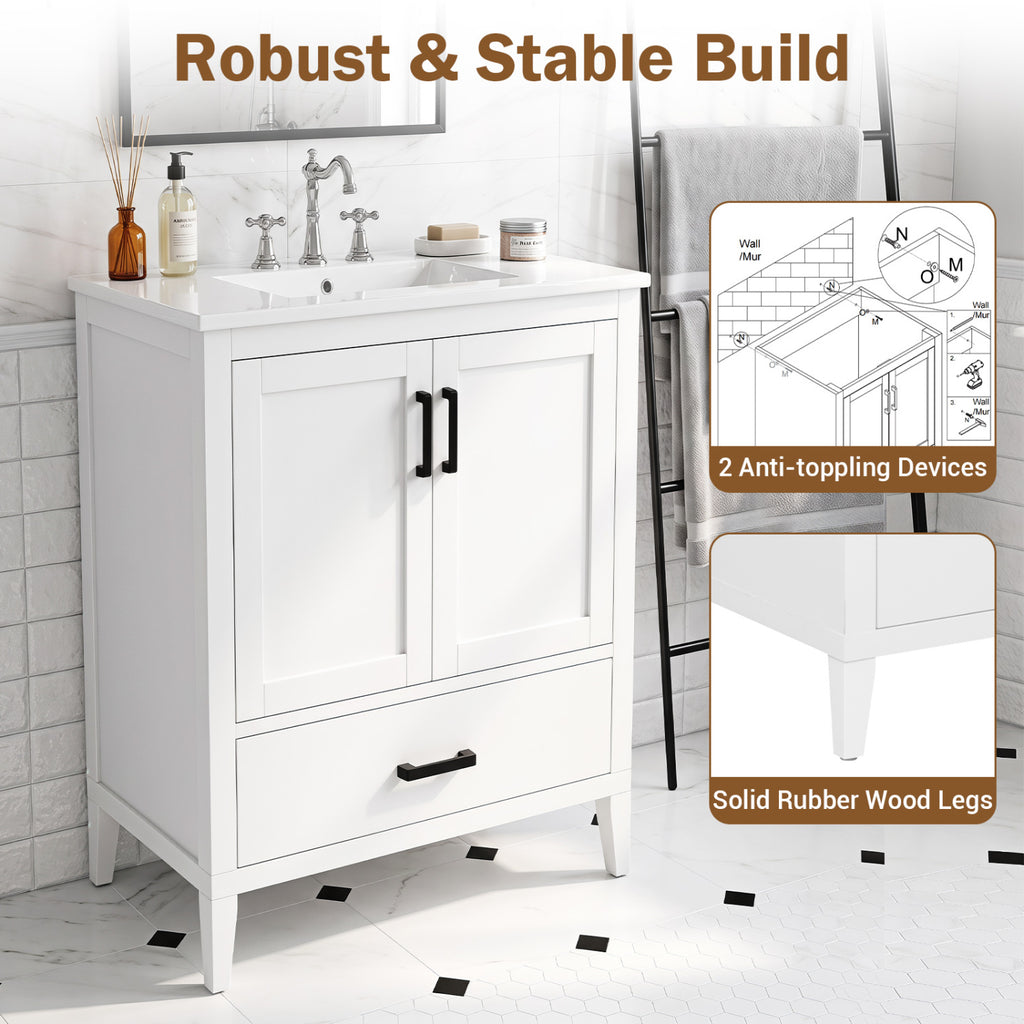 24.5" Modern Bathroom Vanity with Sink 2 Doors and Drawer
