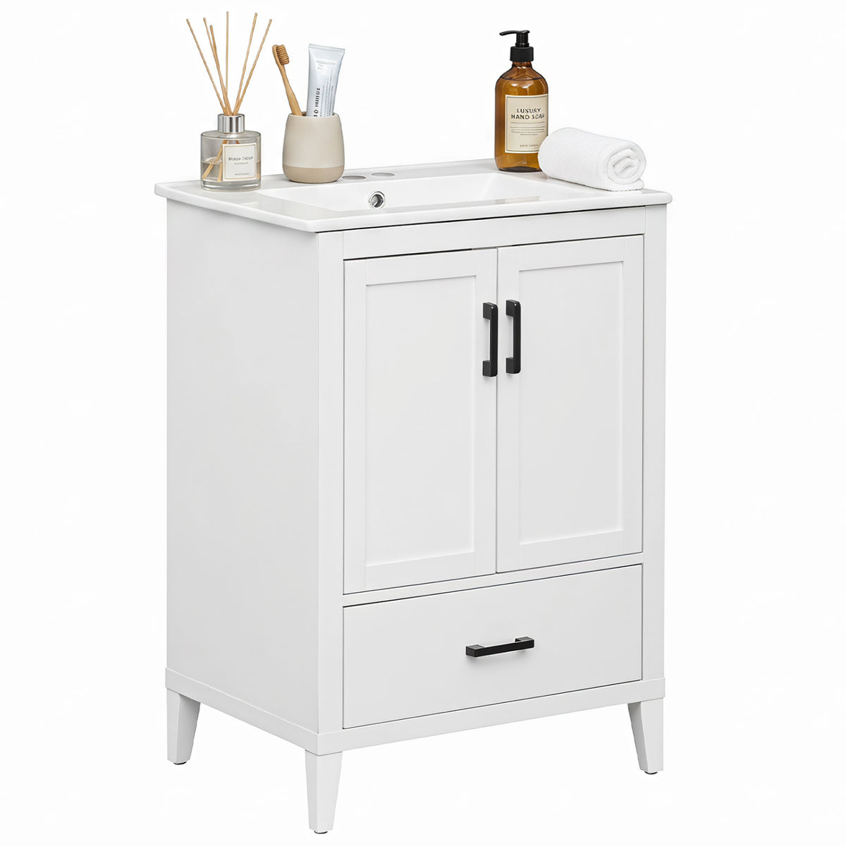 24.5" Modern Bathroom Vanity with Sink 2 Doors and Drawer