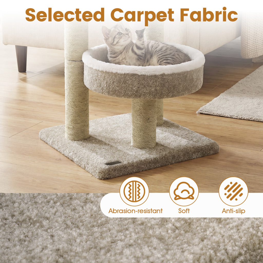 24-Inch Cat Tower with Plush Perches, Scratching Posts & Dangling Ball - Beige