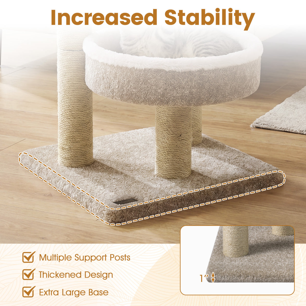 24-Inch Cat Tower with Plush Perches, Scratching Posts & Dangling Ball - Beige