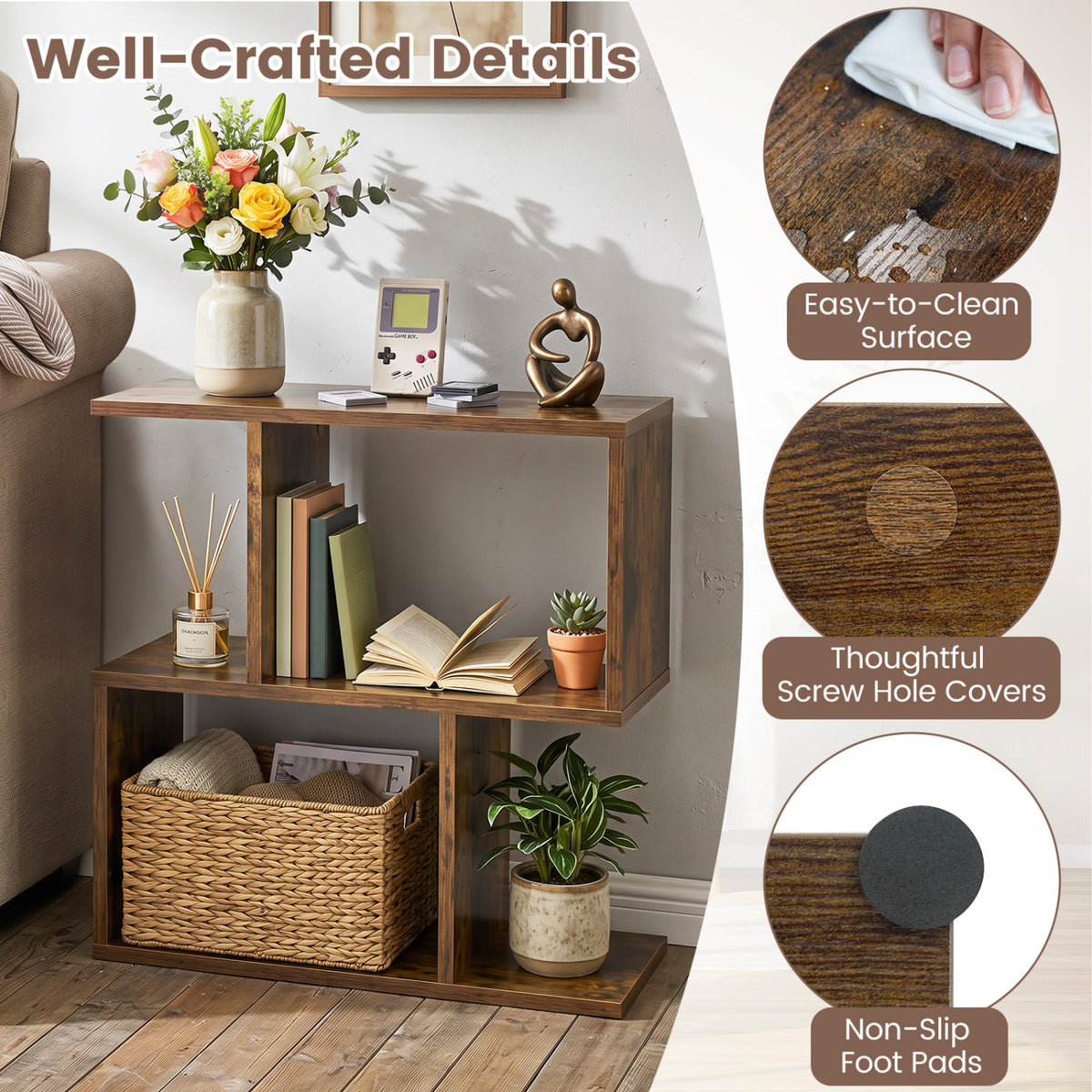 3-Tier Open Shelf Storage Unit - Brown