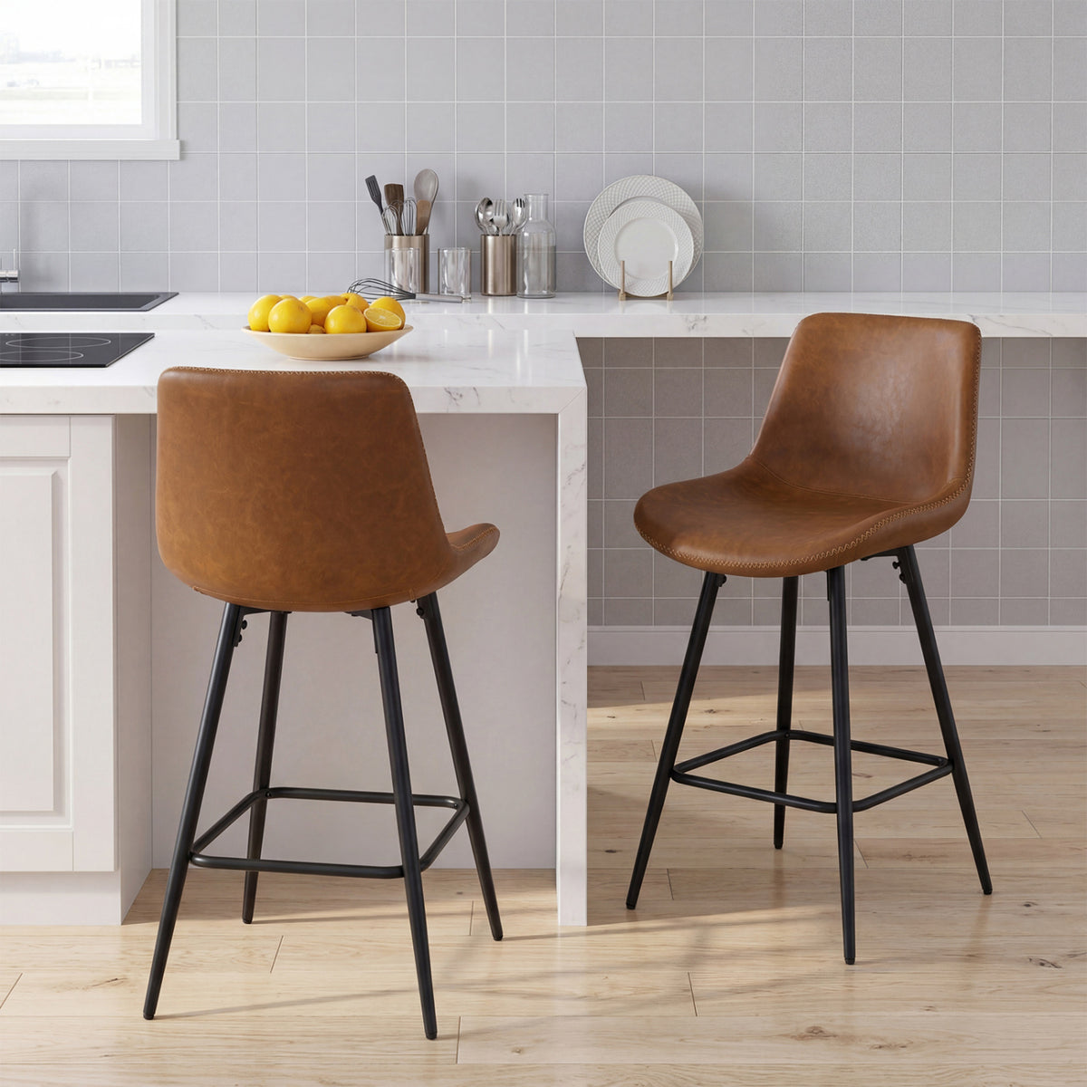 24 Inch Bar Stools Set of 2 with Backs - Brown