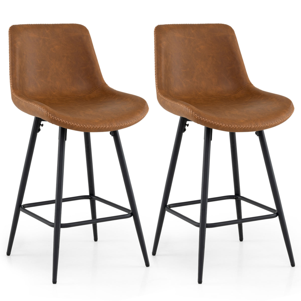 24 Inch Bar Stools Set of 2 with Backs - Brown