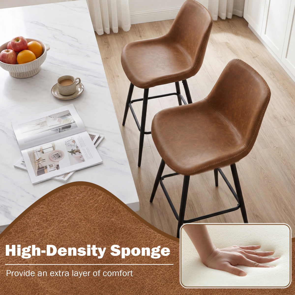 24 Inch Bar Stools Set of 2 with Backs - Brown