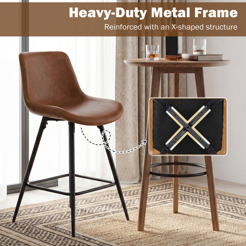 24 Inch Bar Stools Set of 2 with Backs - Brown