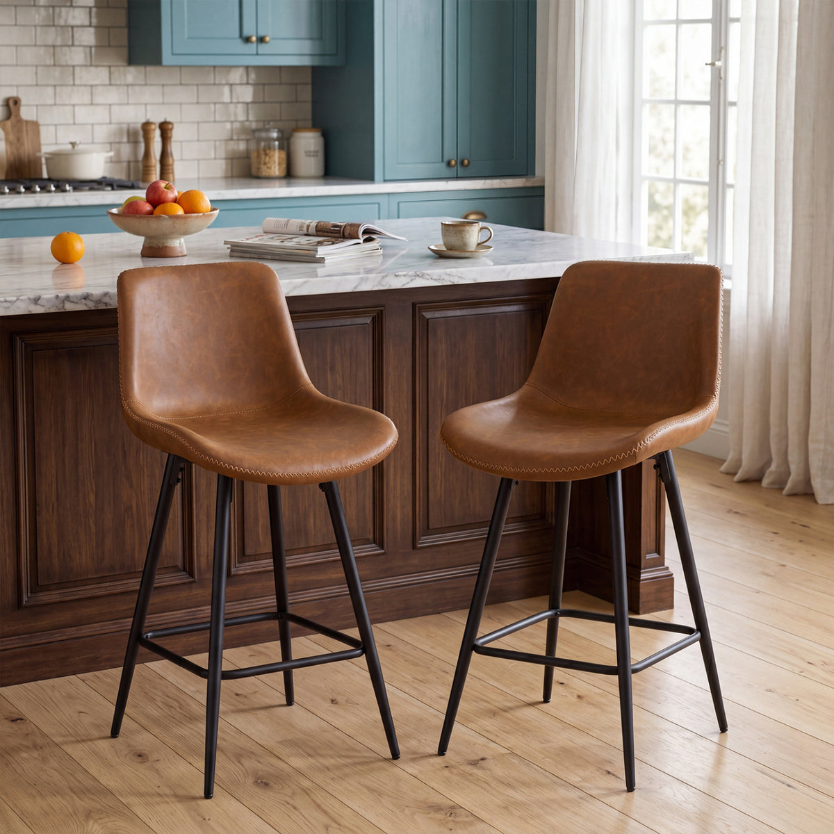 24 Inch Bar Stools Set of 2 with Backs - Brown