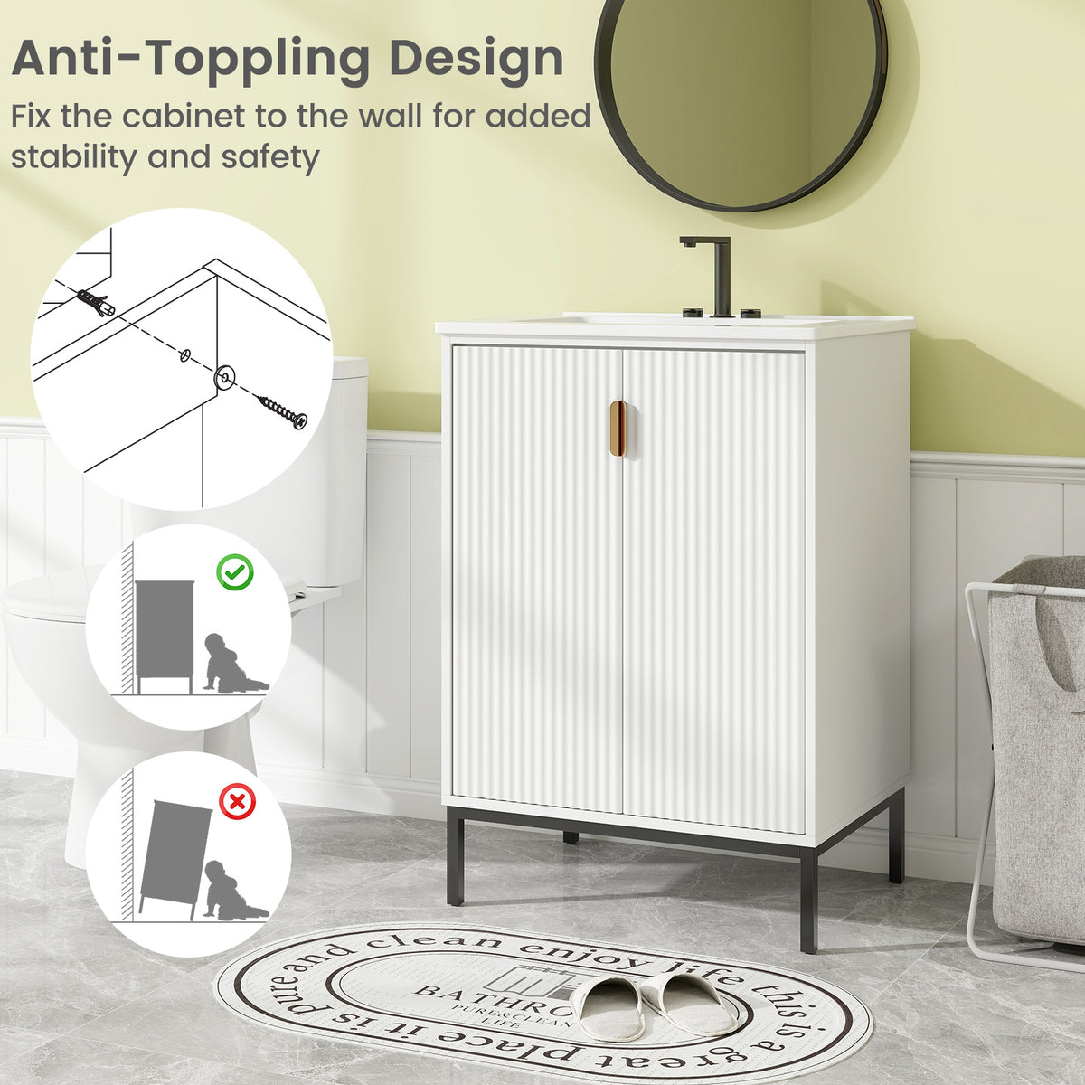 24 Inch Bathroom Vanity with Sink Combo - White, 34.5 Inch H