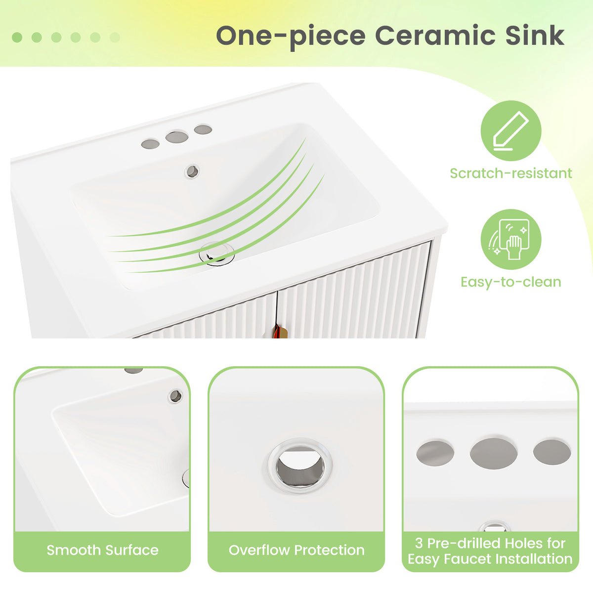 24 Inch Bathroom Vanity with Sink Combo - White, 34.5 Inch H