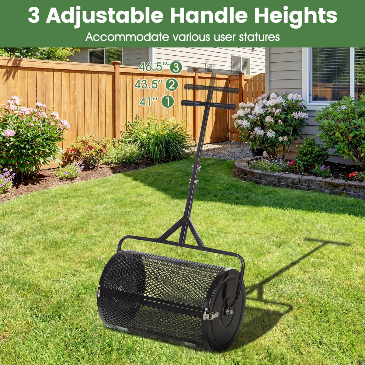 24 Inch Compost Spreader with T-Handle - Black