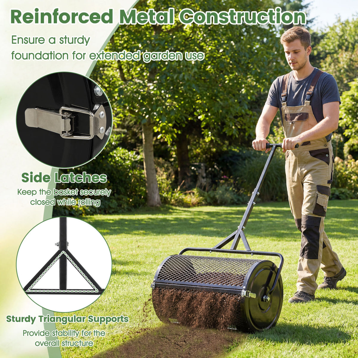 24 Inch Compost Spreader with T-Handle - Black