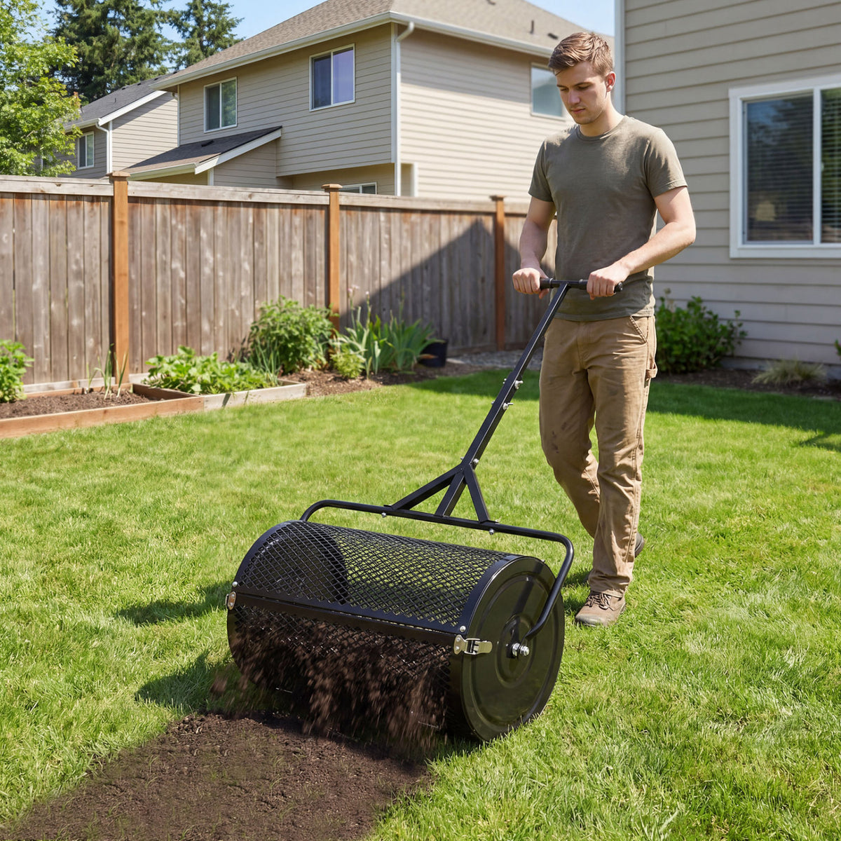 24 Inch Compost Spreader with T-Handle - Black